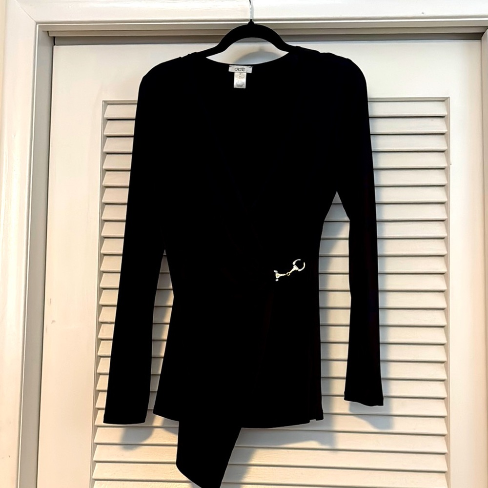 Cache’ Black Long Sleeve Wrap Top